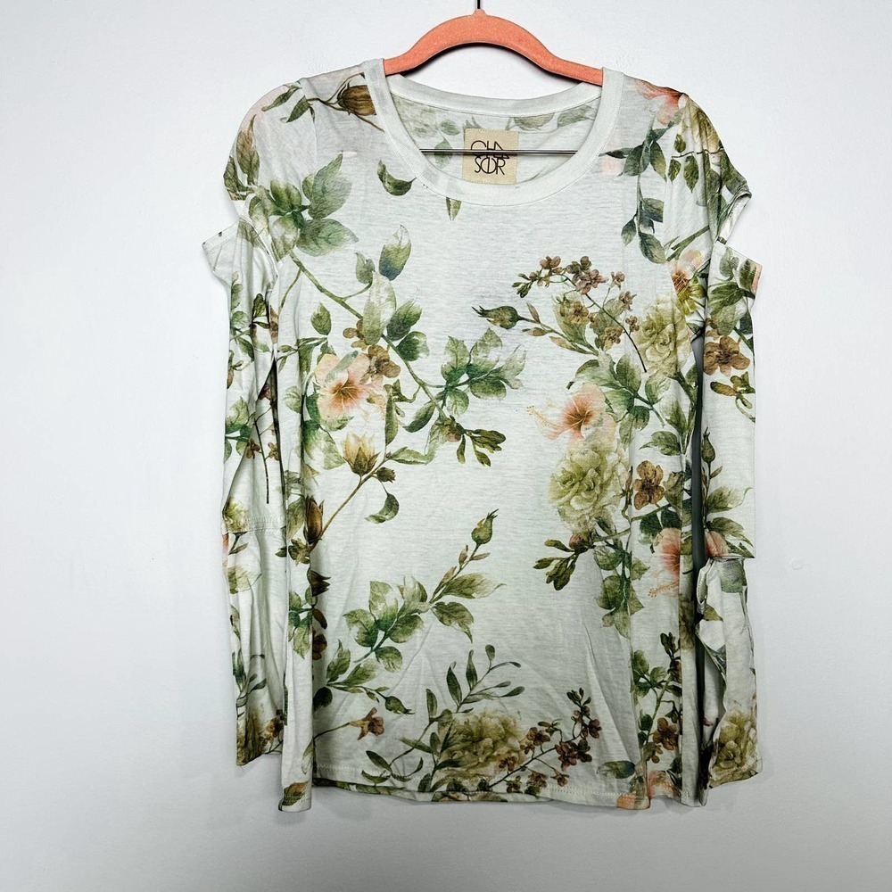 Chaser NWT Floral Vintage Jersey Long Sleeve Shoulder Vent Tee Shirt Medium